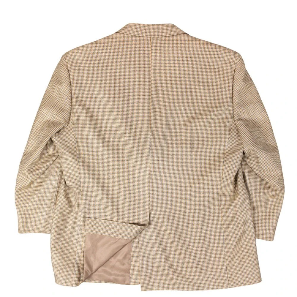 Lauren Ralph Lauren Blazer Mens 48R Tan Brown Houndstooth 100% Silk Sport Coat